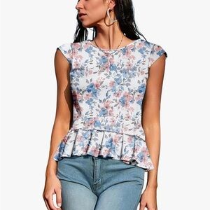 Floral Print Women's Short Sleeve Top Size S